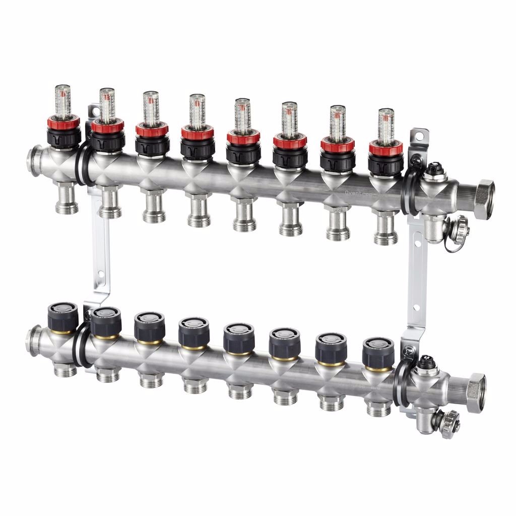 Группа коллекторная нержавеющая сталь 1" нак/г 7 вых 3/4" НР под евроконус с расходомерами Multidis SF Oventrop 1404357 128-2240 Ду 1"х3/4" мм