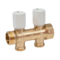 Коллектор латунь 1" ВР/НР на 3 вых 3/4" НР м/о 50мм под евроконус с регулирующими клапанами R583V Giacomini R583VY103 040-2828