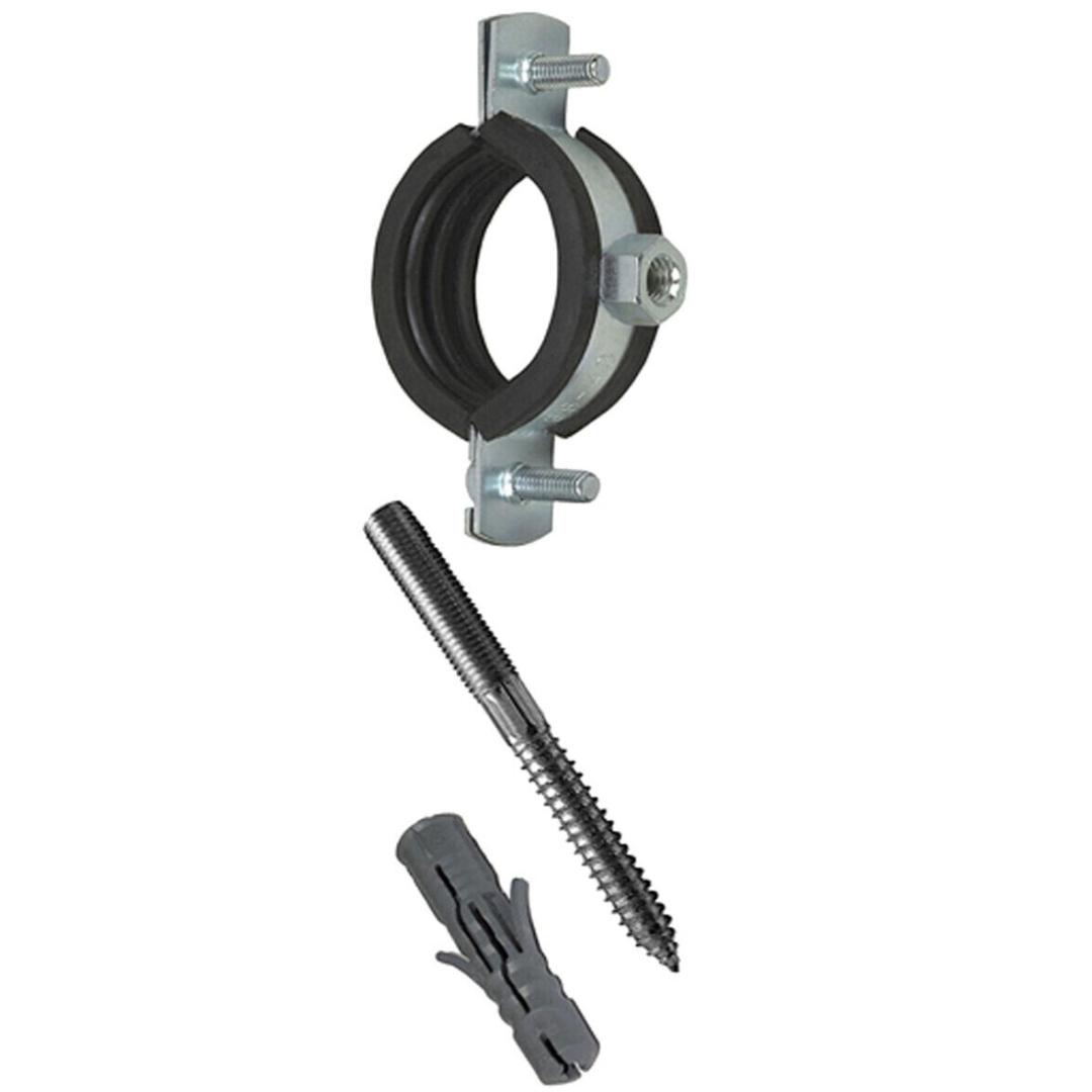 Хомут крепежный сталь оц с резиновой прокладкой Дн 44-50 (1 1/2") ±2мм М8 в/к винт-шуруп, дюбель 013-3208